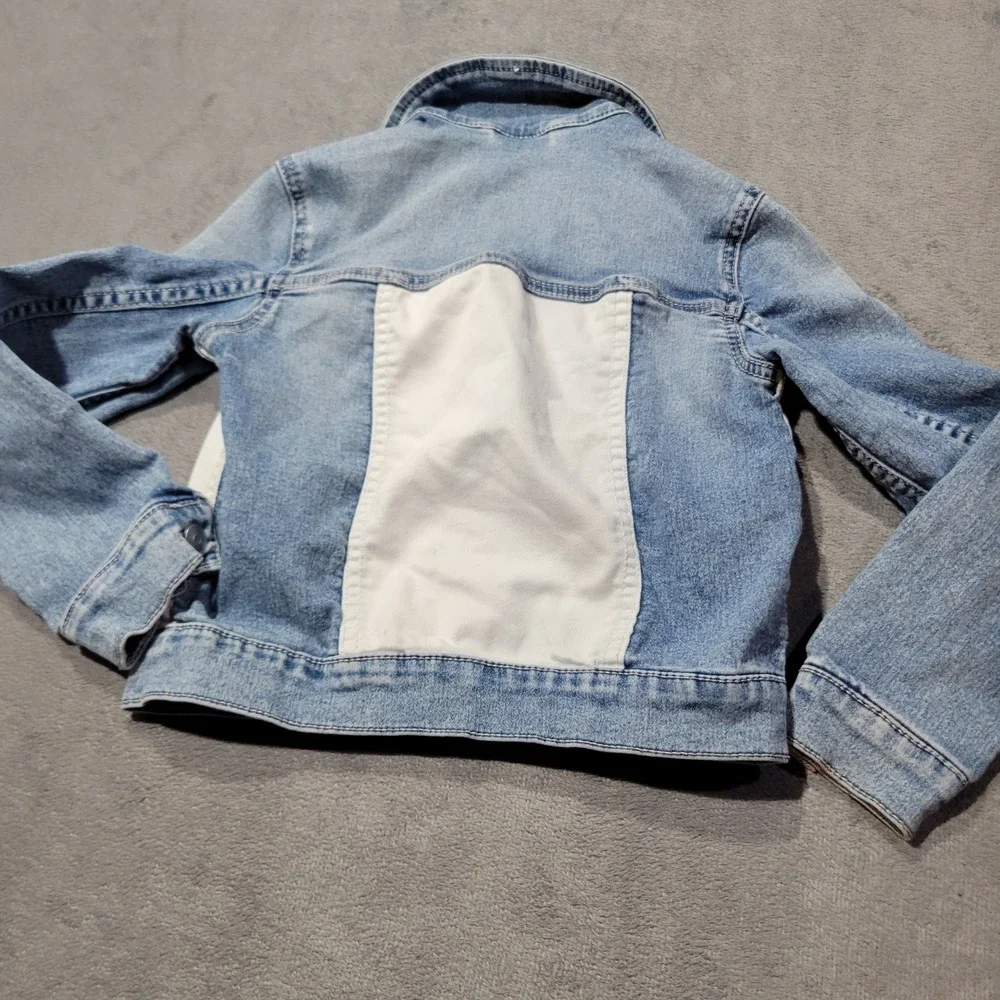 Wonder‎ Nation Denim Jacket Kids XS 4-5 Blue White Colorblock Trucker Jean Coat